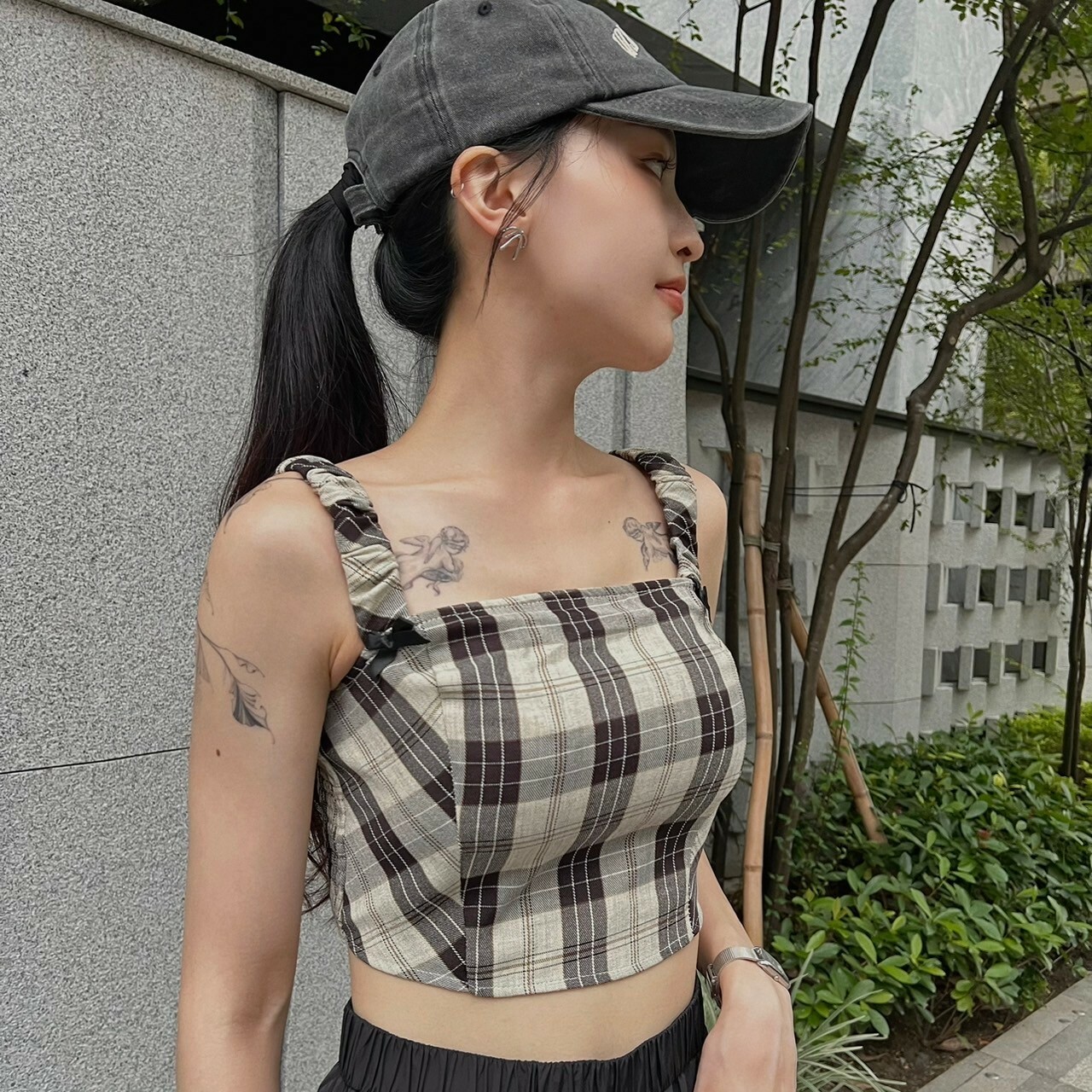 英倫格紋小背心/單一色