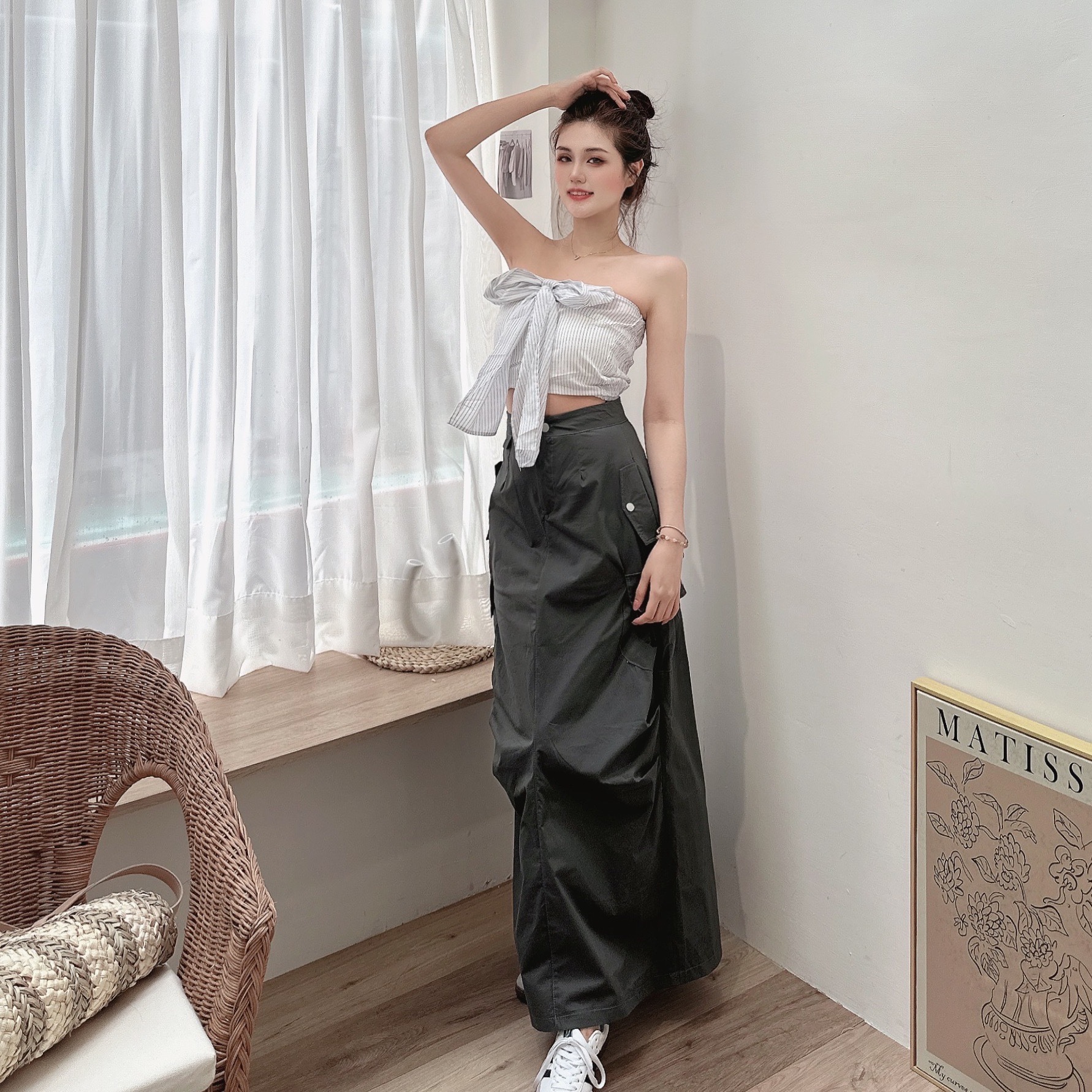 工裝風口袋縮繩長裙/二色