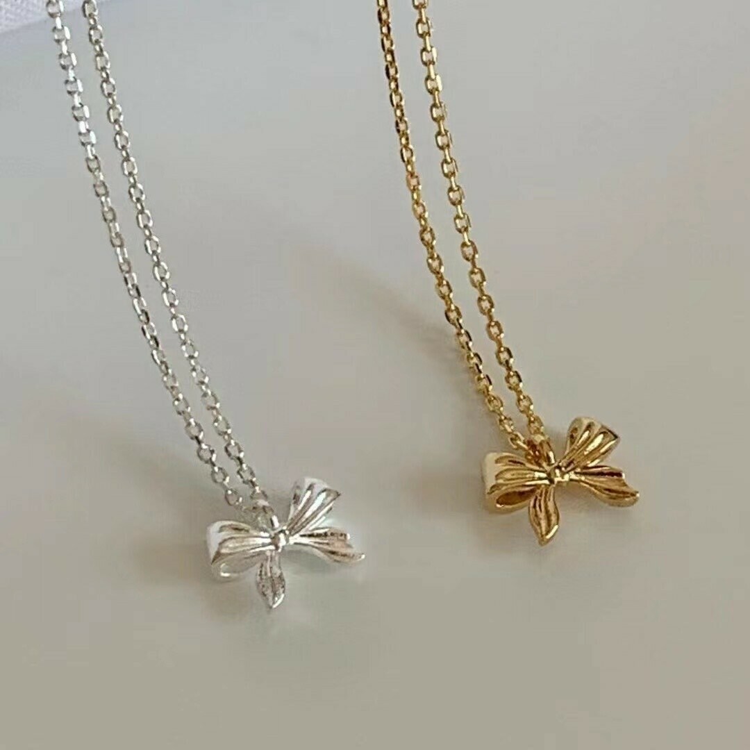 B03緞帶蝴蝶結純銀鎖骨鏈