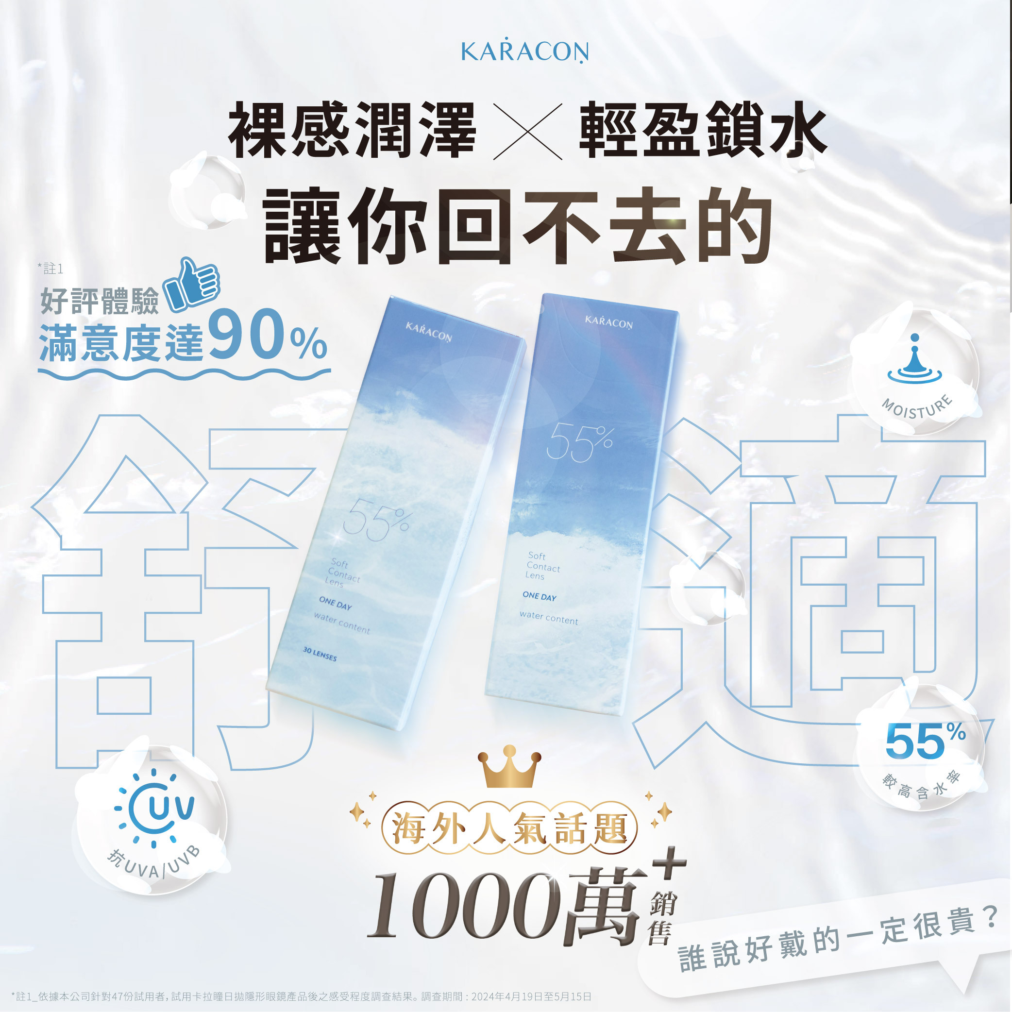 KARACON 55% 透明日拋 30片裝