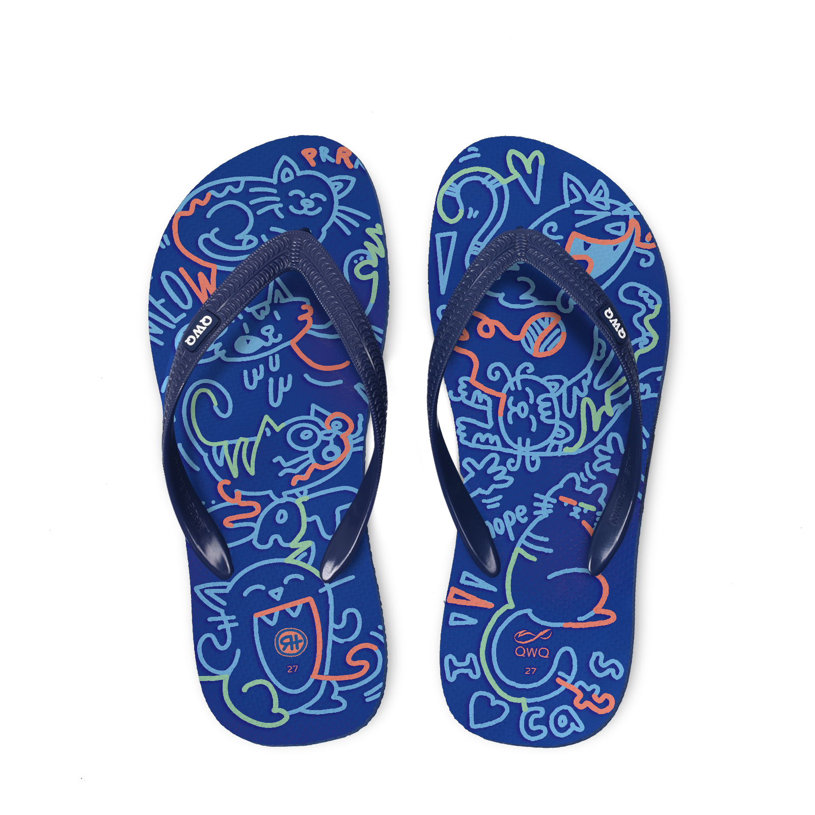 HauserHand聯名 Cool Cats 男款粗帶人字夾腳拖鞋 藏青藍