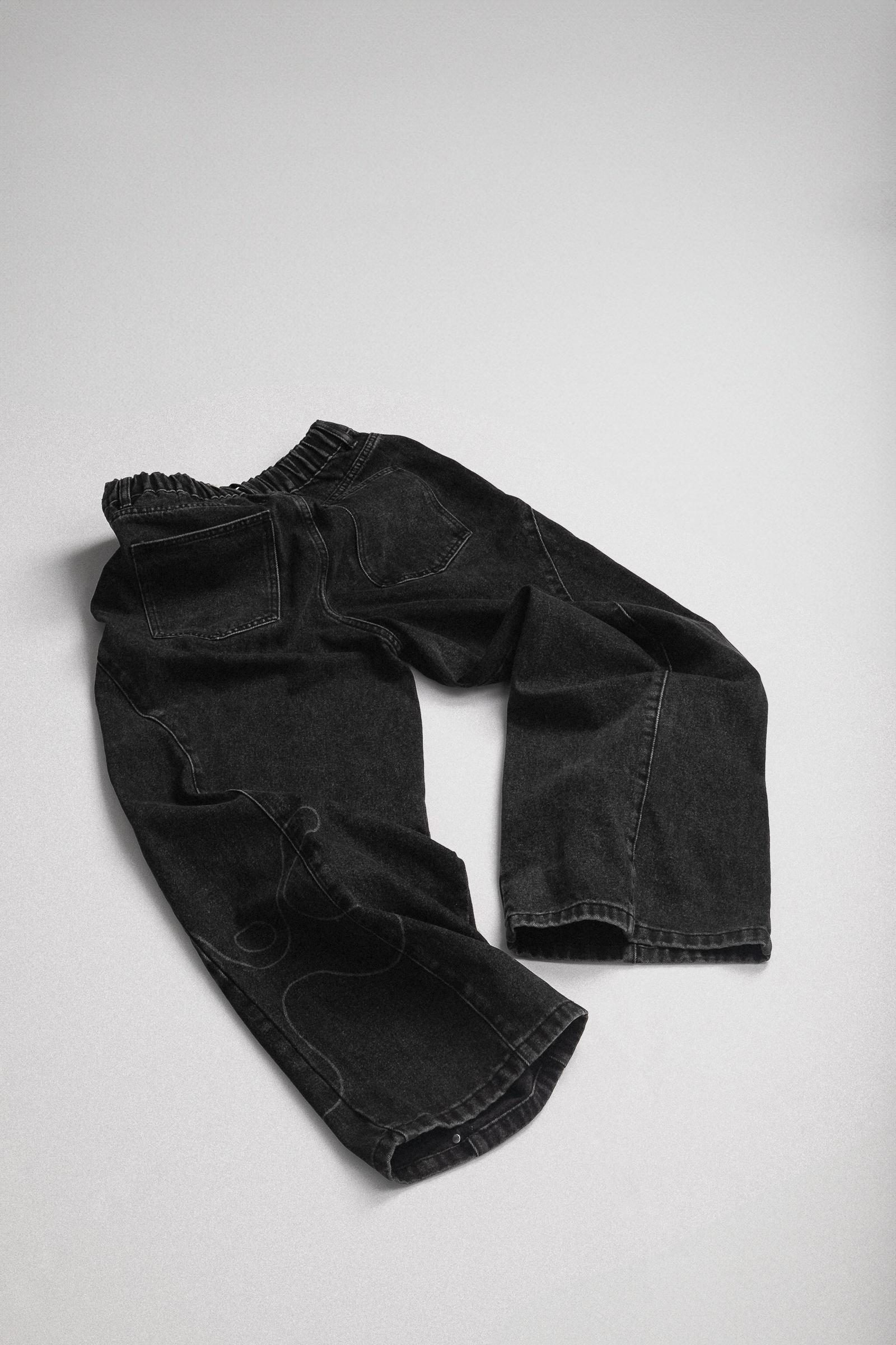 Kaesy Silver Rivet Baggy Jeans - Faded Black