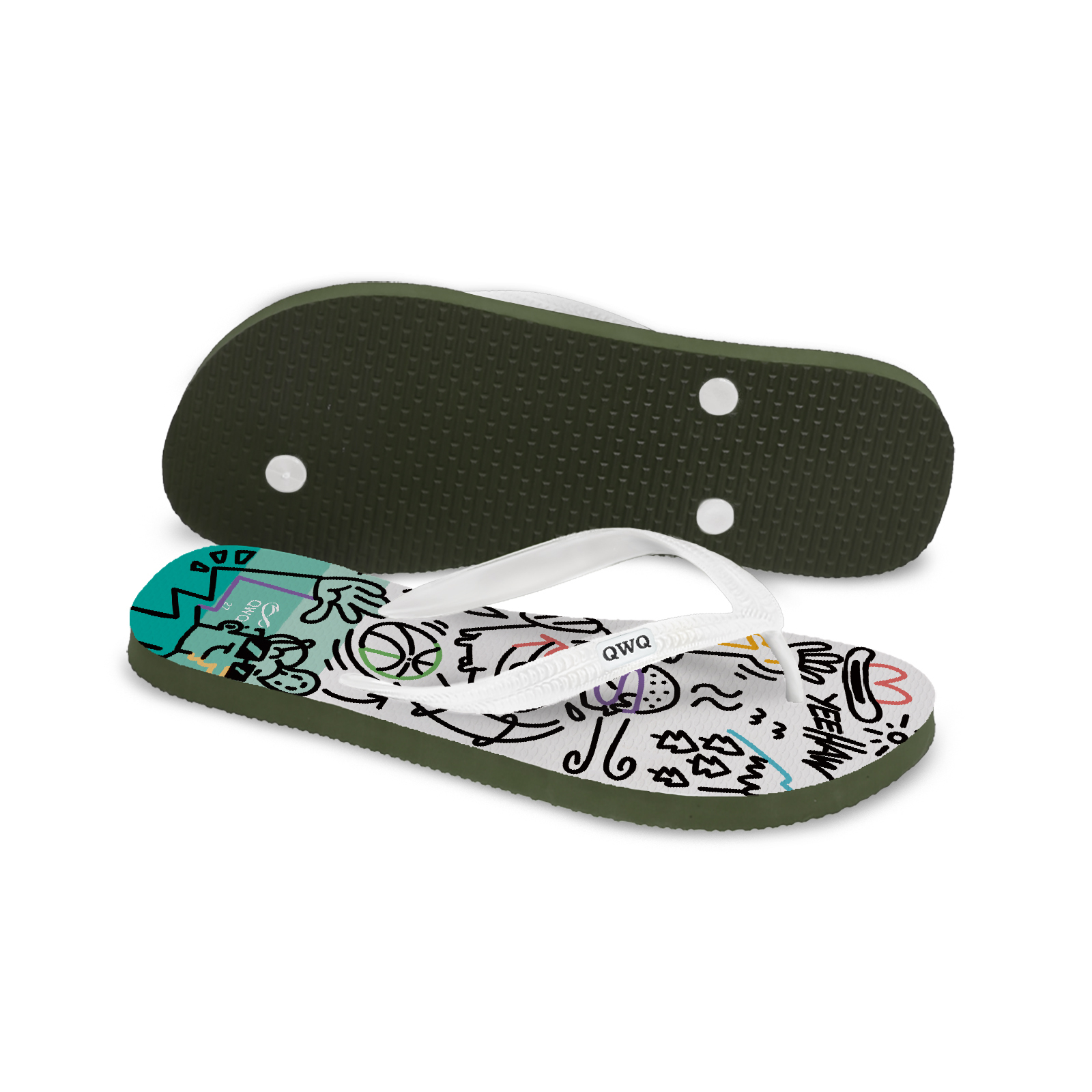 HauserHand聯名 Park Pal 男款粗帶人字夾腳拖鞋 綠底白帶