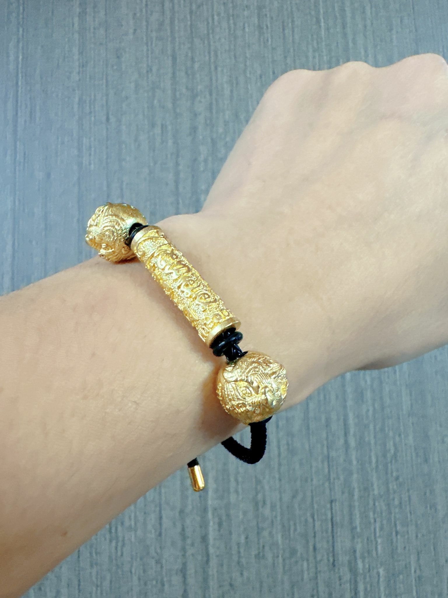 龍婆本廟 桃花雙頭咬虎金條手鍊