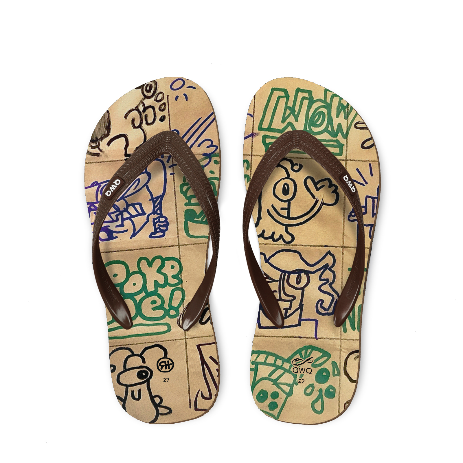 HauserHand聯名 Poke Me 男款粗帶人字夾腳拖鞋 可可棕