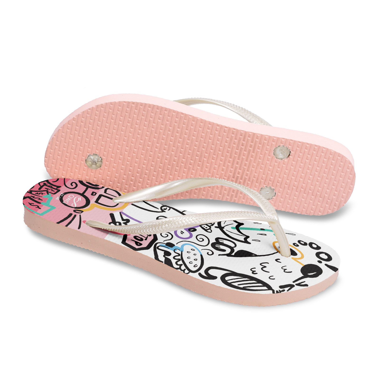 HauserHand聯名 Beach Bum 女款細帶人字夾腳拖鞋 粉金底白帶