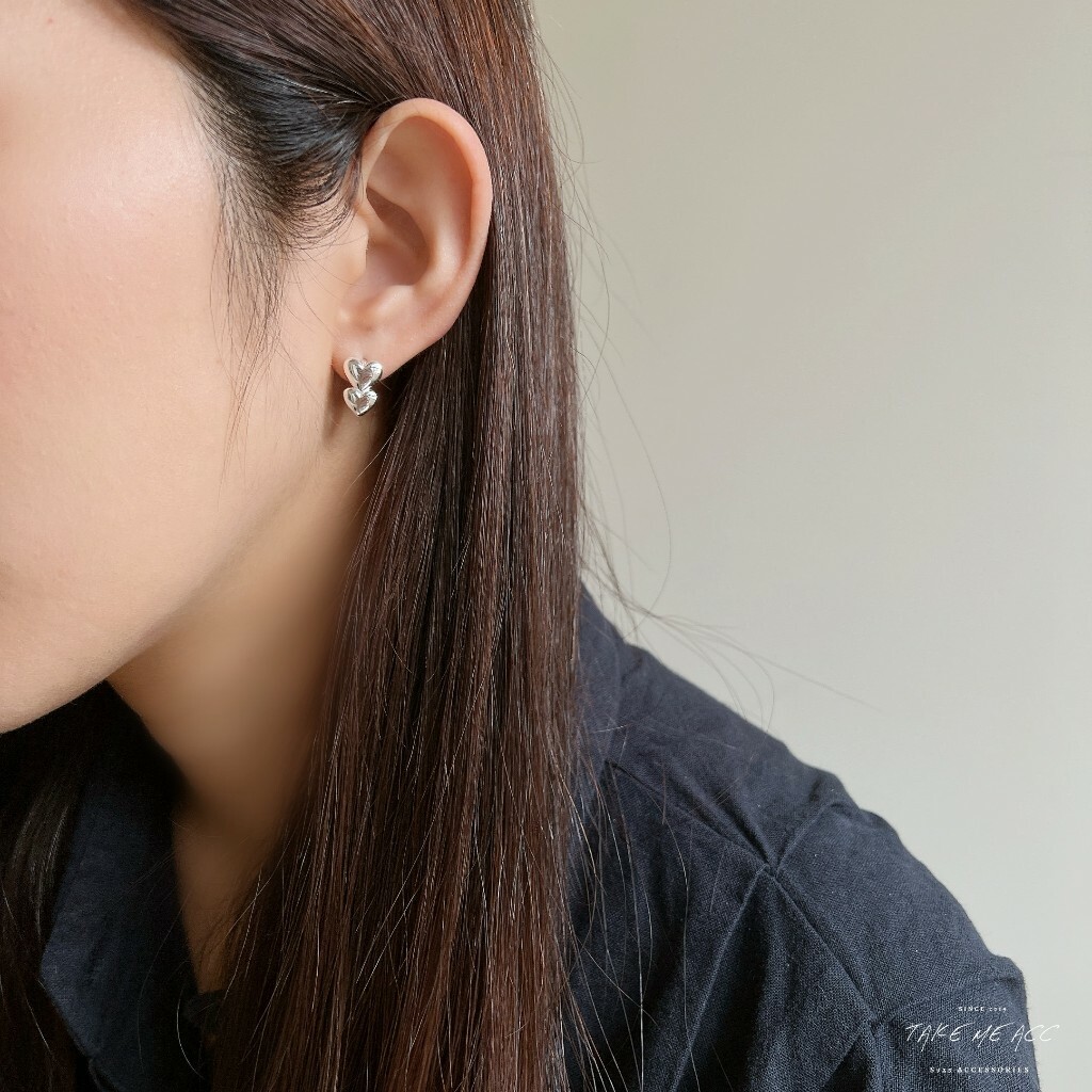 雙疊愛心｜全純銀耳環