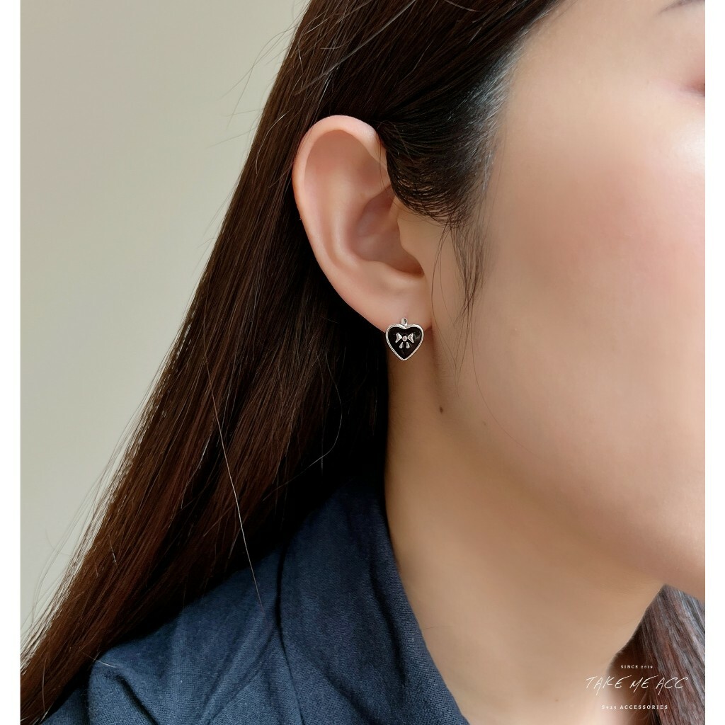 蝴蝶結愛心圈圈｜全純銀耳環