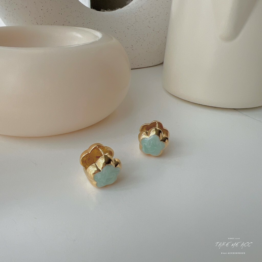 厚片小藍花｜ 純銀針耳環