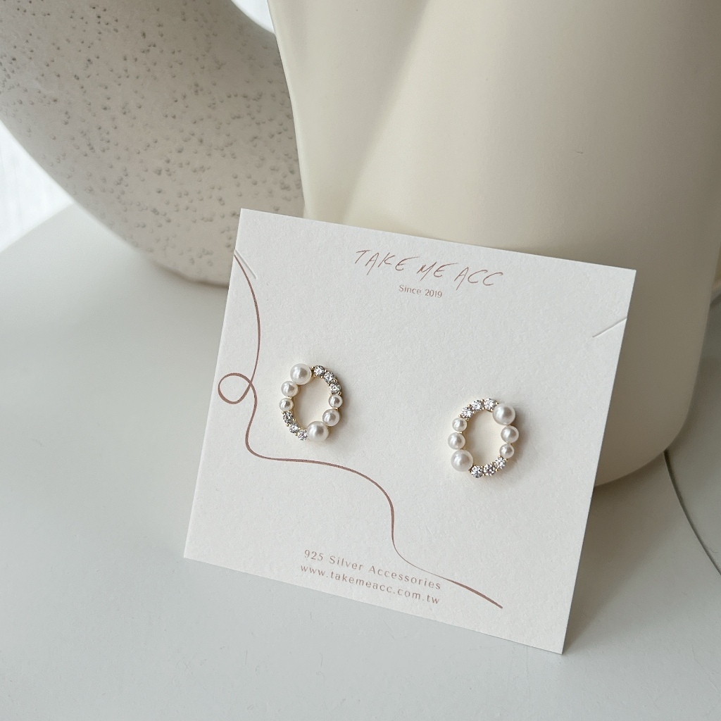 珍珠花圈｜純銀針耳環