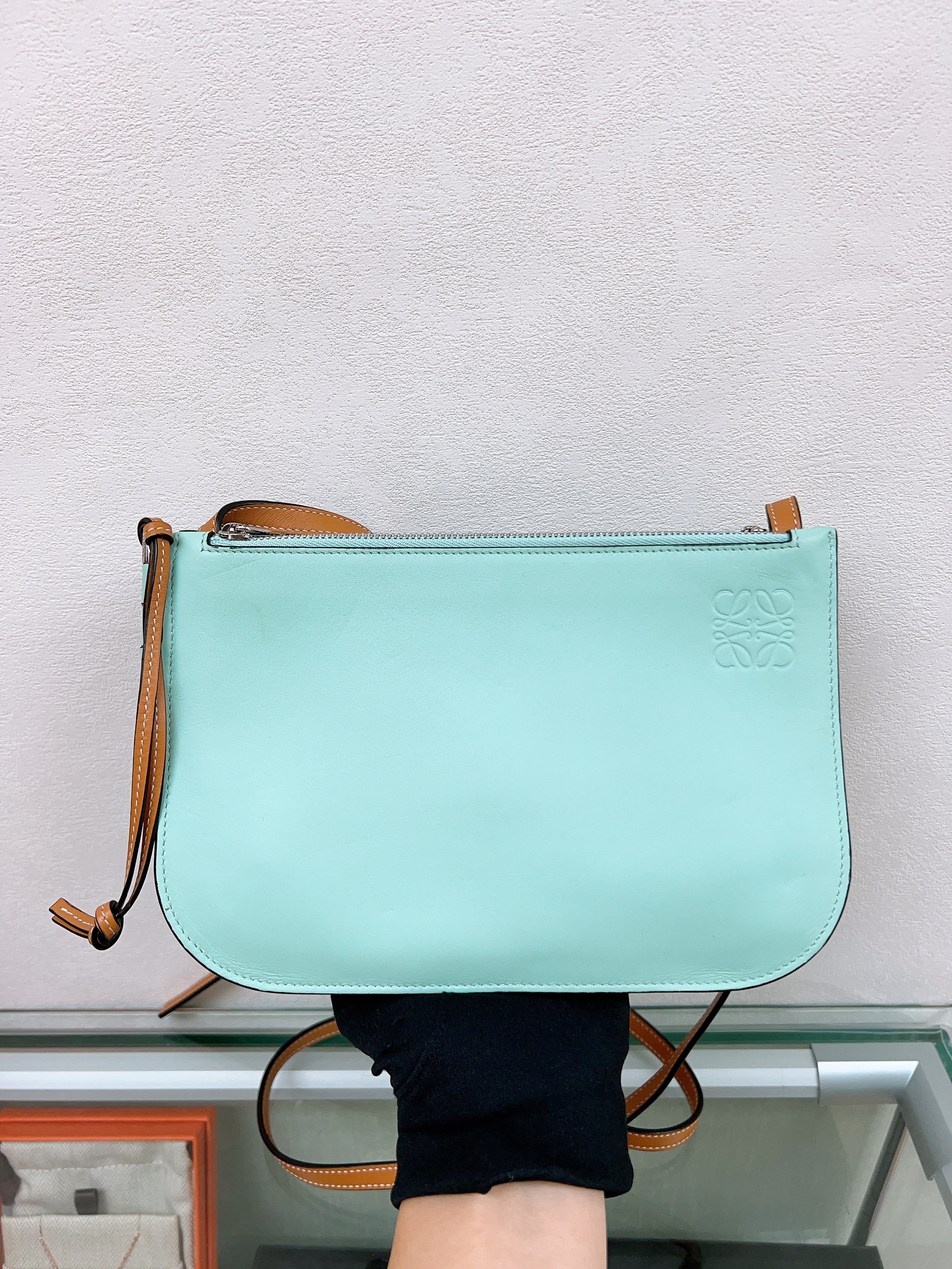 Loewe gate double zip pouch (tiffany blue/ green)