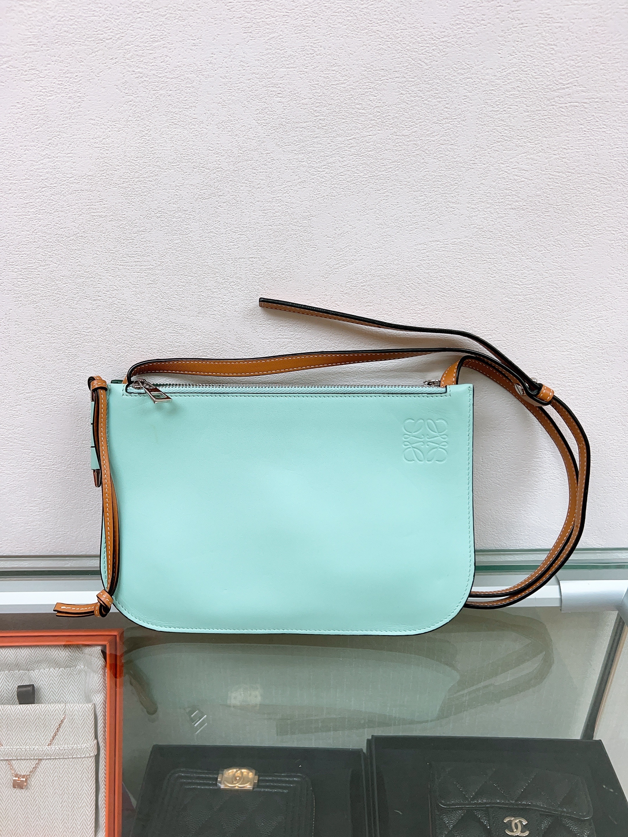 Loewe gate double zip pouch (tiffany blue/ green)