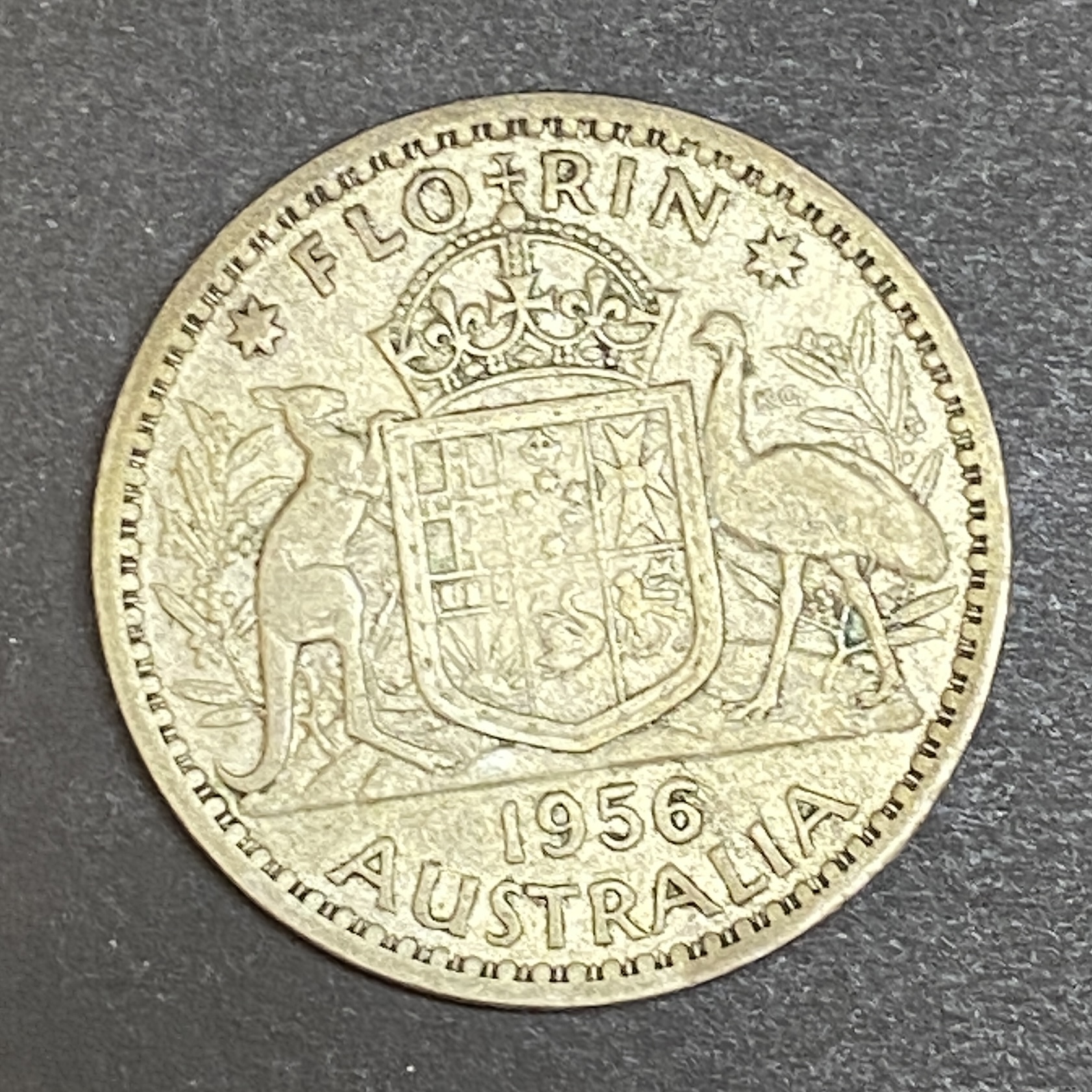 1956 Australian Queen Elizabeth II 1 Florin Silver Coin (50% silver)