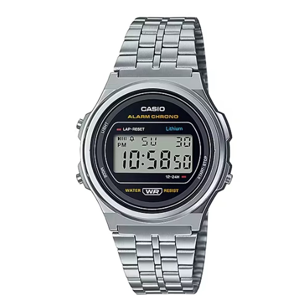【CASIO 卡西歐】A171WE-1A 復古懷舊經典圓形金屬電子錶