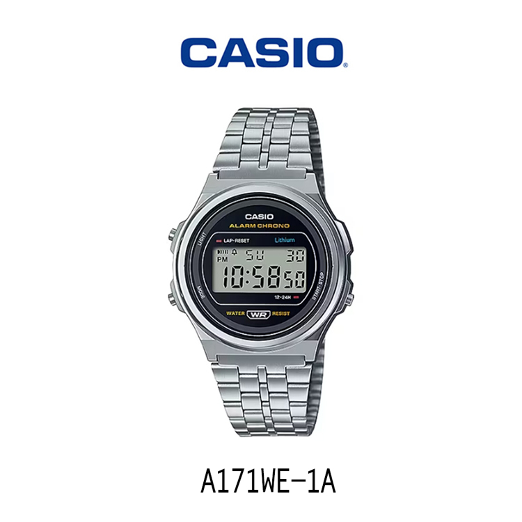 【CASIO 卡西歐】A171WE-1A 復古懷舊經典圓形金屬電子錶