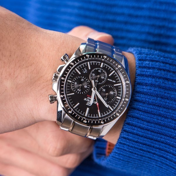 【CASIO 卡西歐】EDIFICE藍寶石鏡面三眼計時不鏽鋼手錶EFB-570D-1A EFB-570D