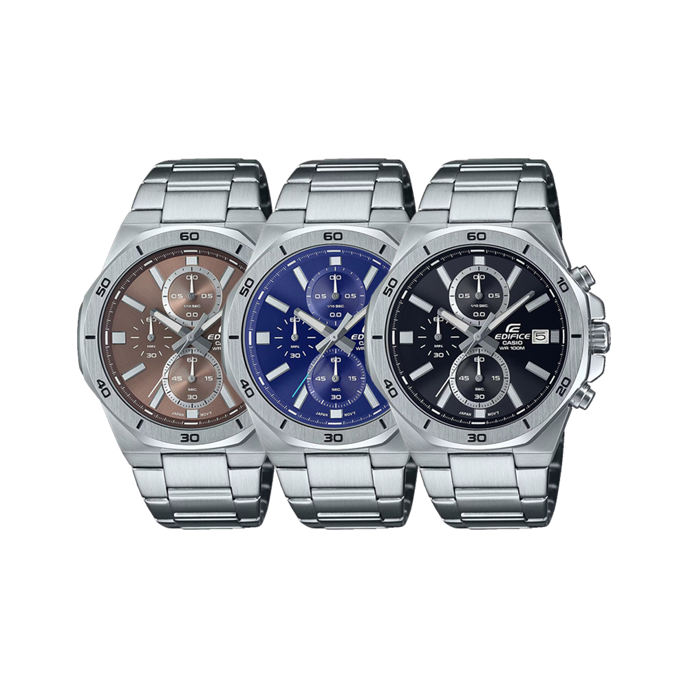 【CASIO 卡西歐】EDIFICE EFV-640D 八角運動計時鋼帶手錶