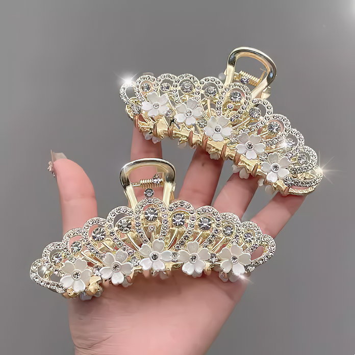 Camellia Crown Rhinestone Hair Claw