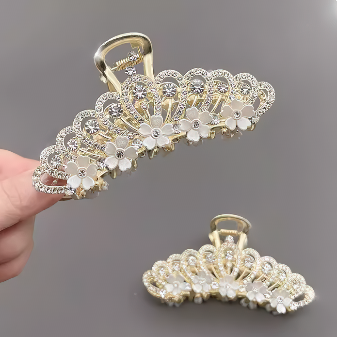 Camellia Crown Rhinestone Hair Claw