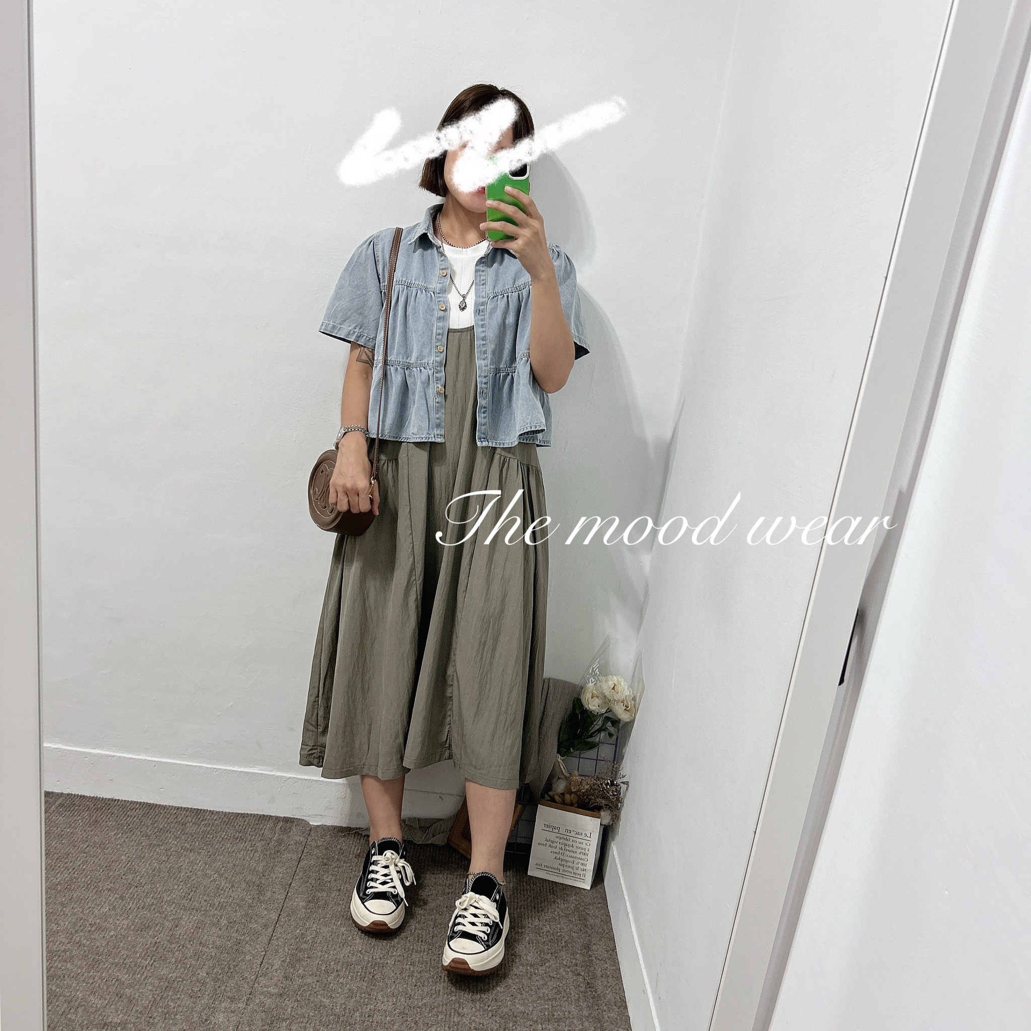 拉長比例神器設計款短袖襯衫  牛仔襯衫