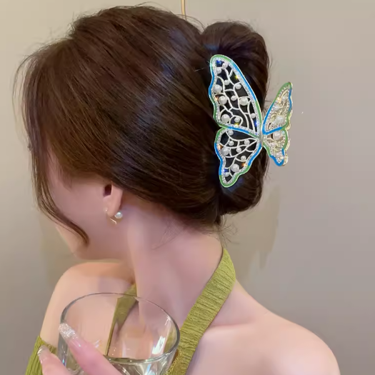 Hollow Butterfly Pearl Crystal Large Hair Claw
