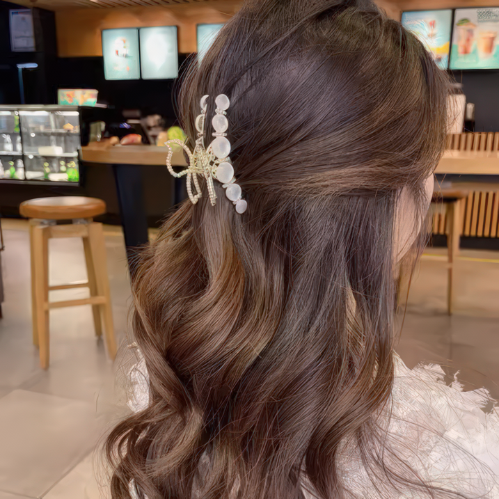 Rhinestone Pearl Cat's Eye Stone Butterfly Hair Claw