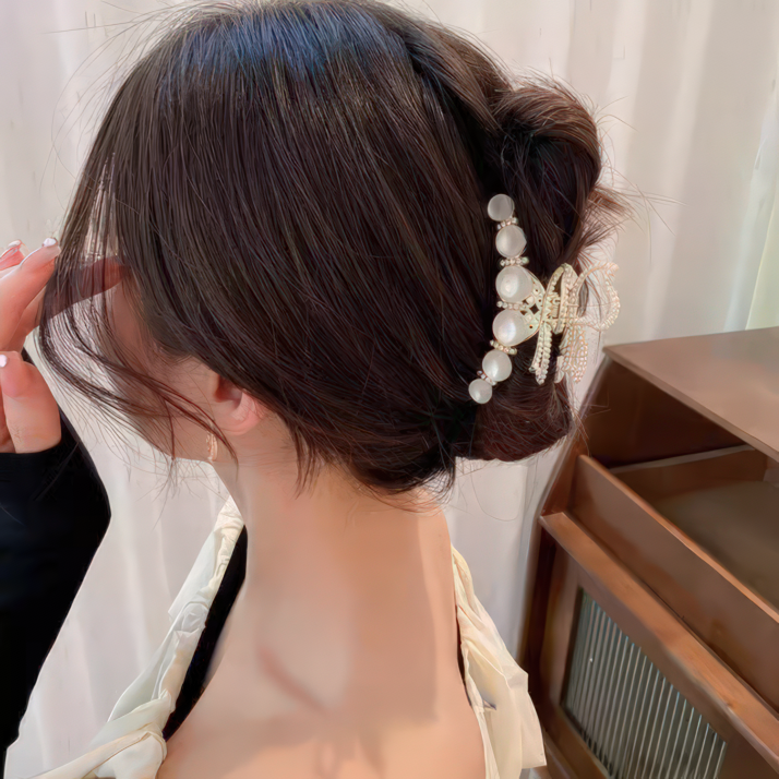 Rhinestone Pearl Cat's Eye Stone Butterfly Hair Claw