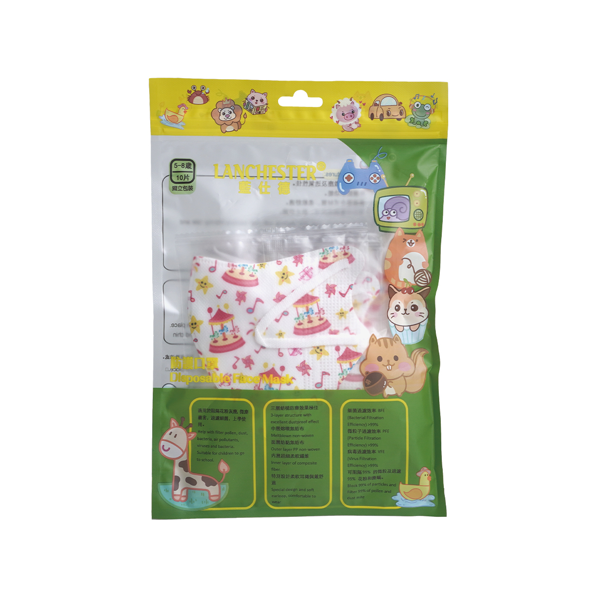 【蘭徹斯特奇遇記系列】3D立體彈力耳繩卡通口罩 (Merry-go-round) 小童十片獨立包裝