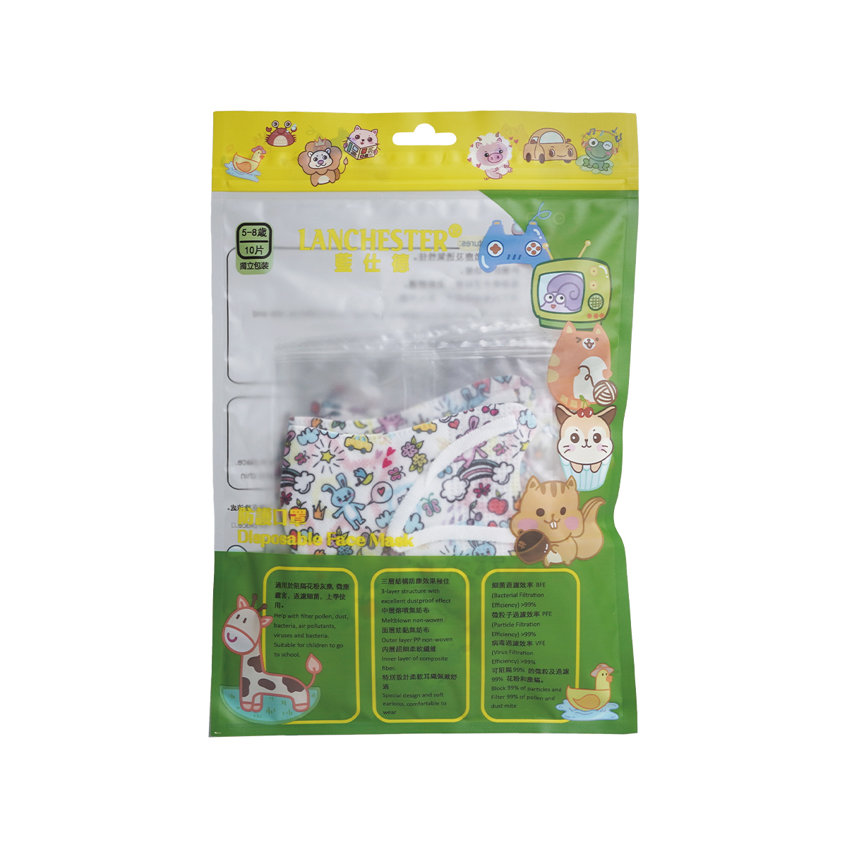 【蘭徹斯特奇遇記系列】3D立體彈力耳繩卡通口罩 (Mixed Rabbit) 小童十片獨立包裝