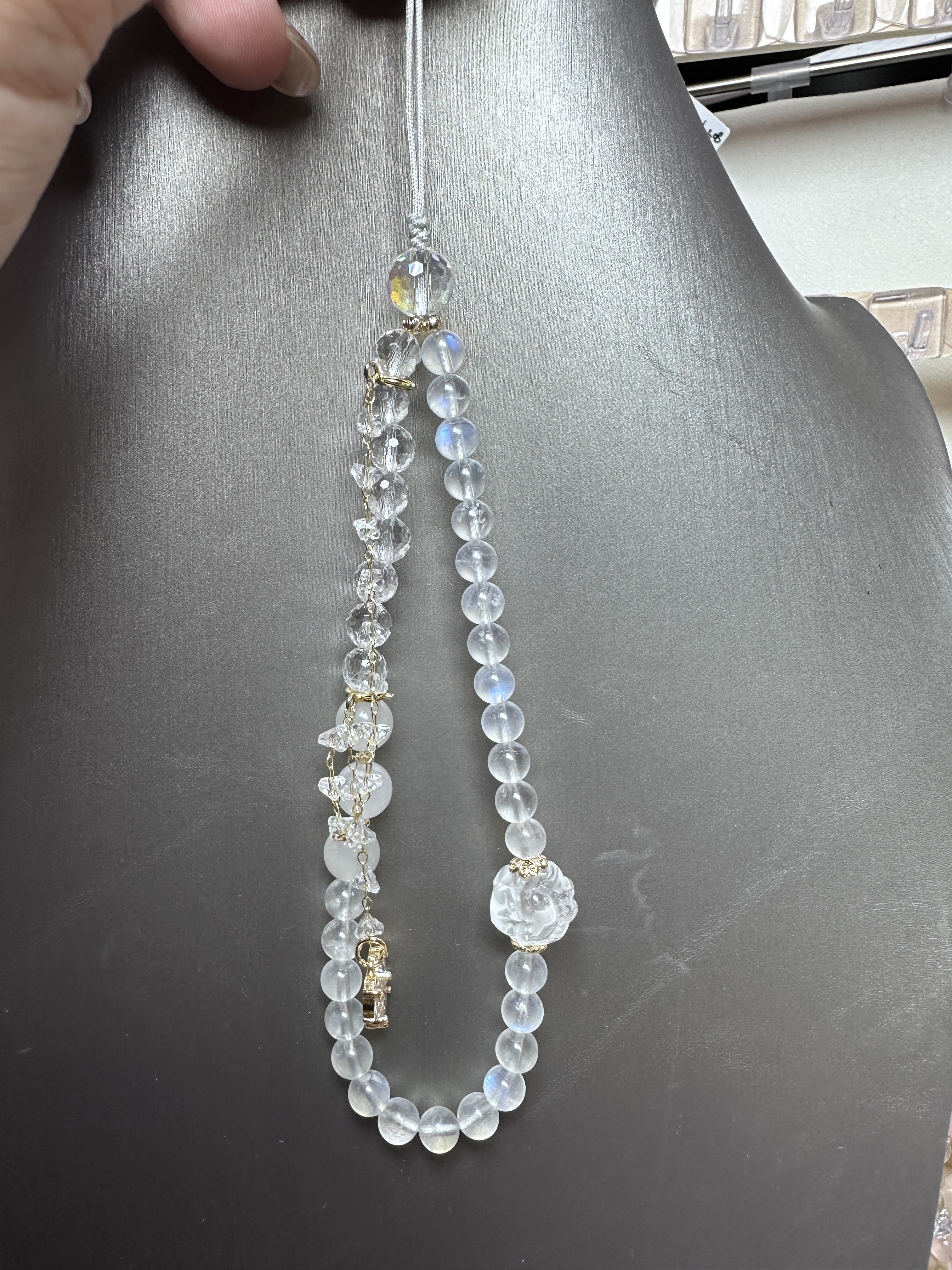 Moonstone Clear Quartz Nine-Tailed Fox Ball Phone Strap