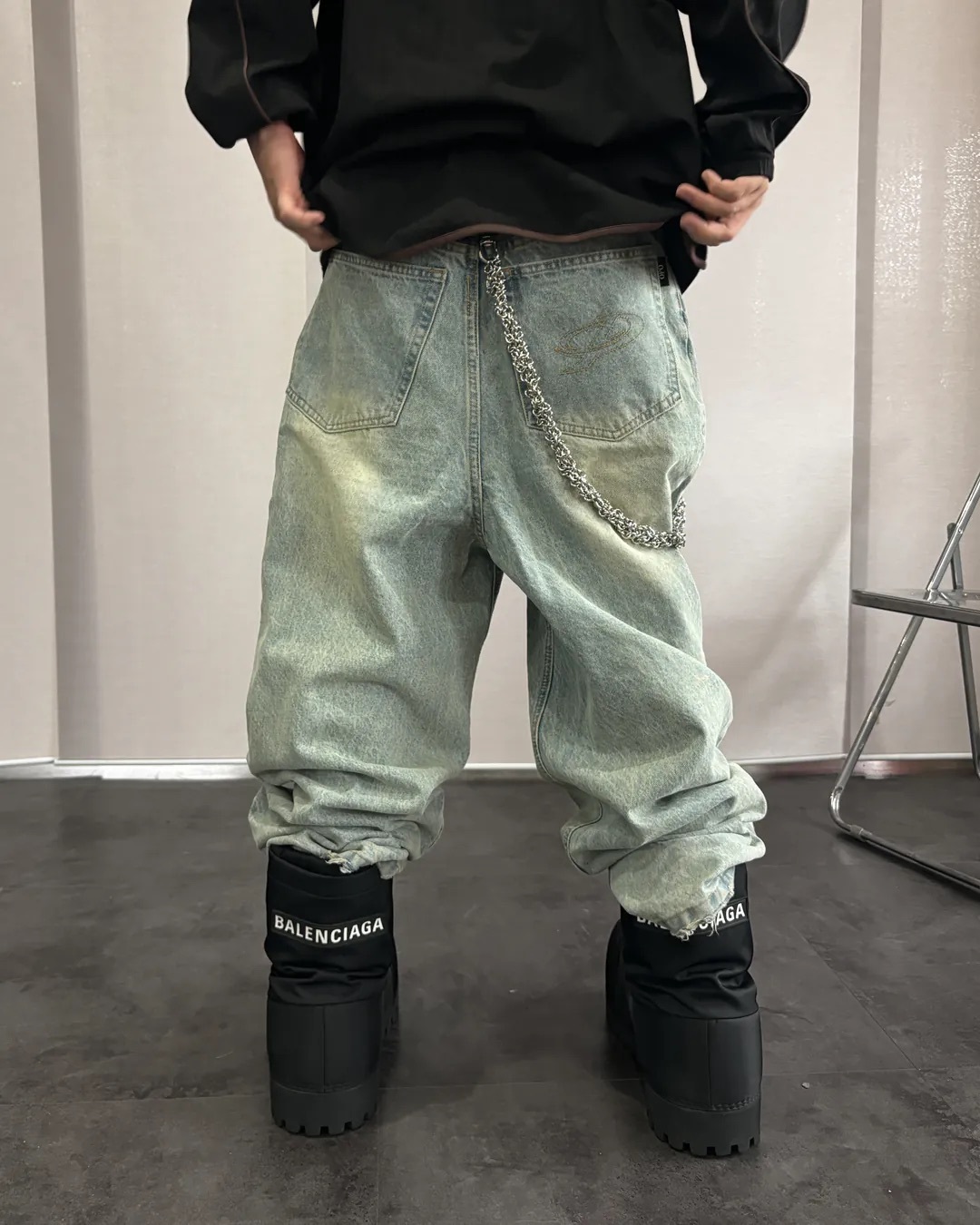 OPO DESIGN 復古水洗闊腿牛仔褲