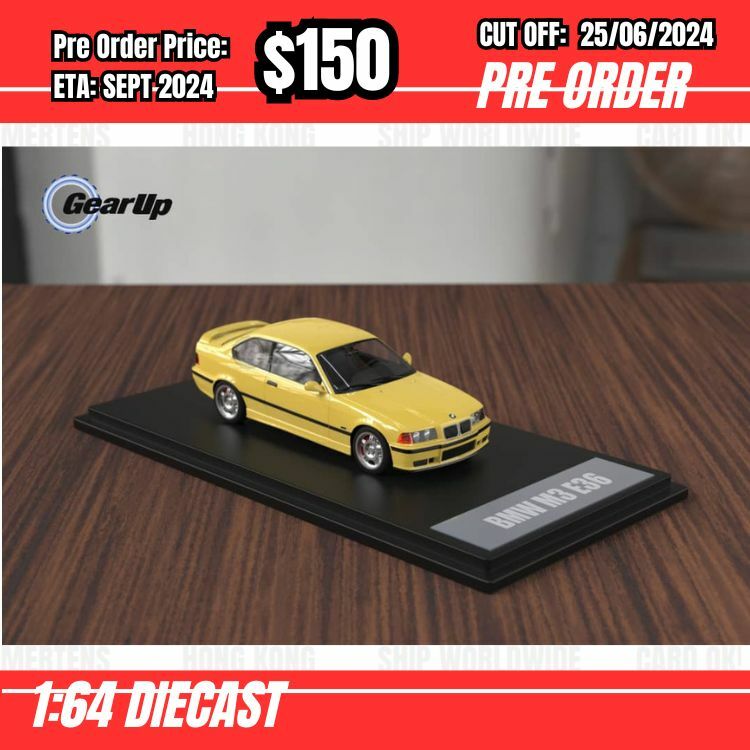 PO-$150 * Gear Up Model * 1:64 BMW M3 E36 Coupe Yellow [OD22/06]