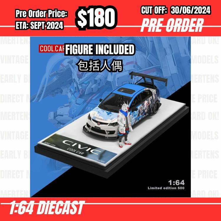 PO-$180 * Time Micro * 1:64 Honda Civic Type R FD2 Track Edition Blue Robot w/figure [OD22/06]