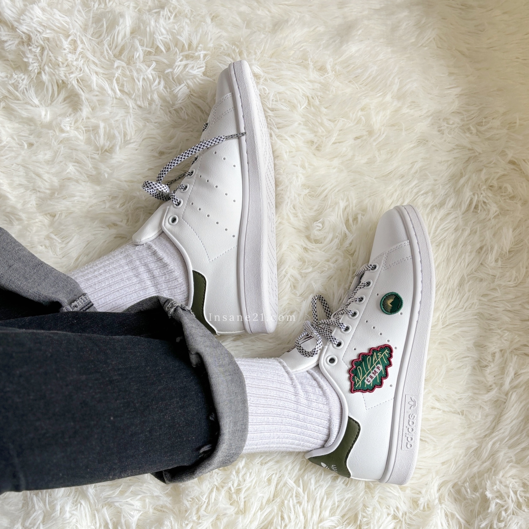 ADIDAS 休閒鞋 STAN SMITH  J 大童  白綠 刺繡布標 三葉草 史密斯 愛迪達 ID7220