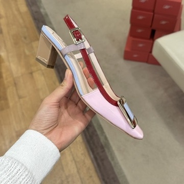 Roger Vivier RV belle vivier slingback patent heels 45mm pink-blue-dark-purple