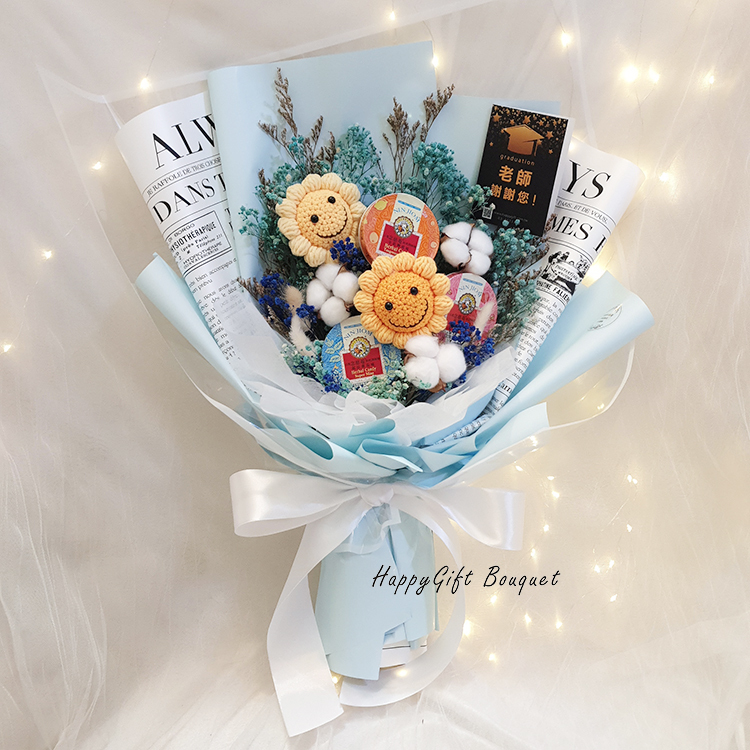 3入京都念慈庵潤喉糖花束(加針織花,乾燥永生花)