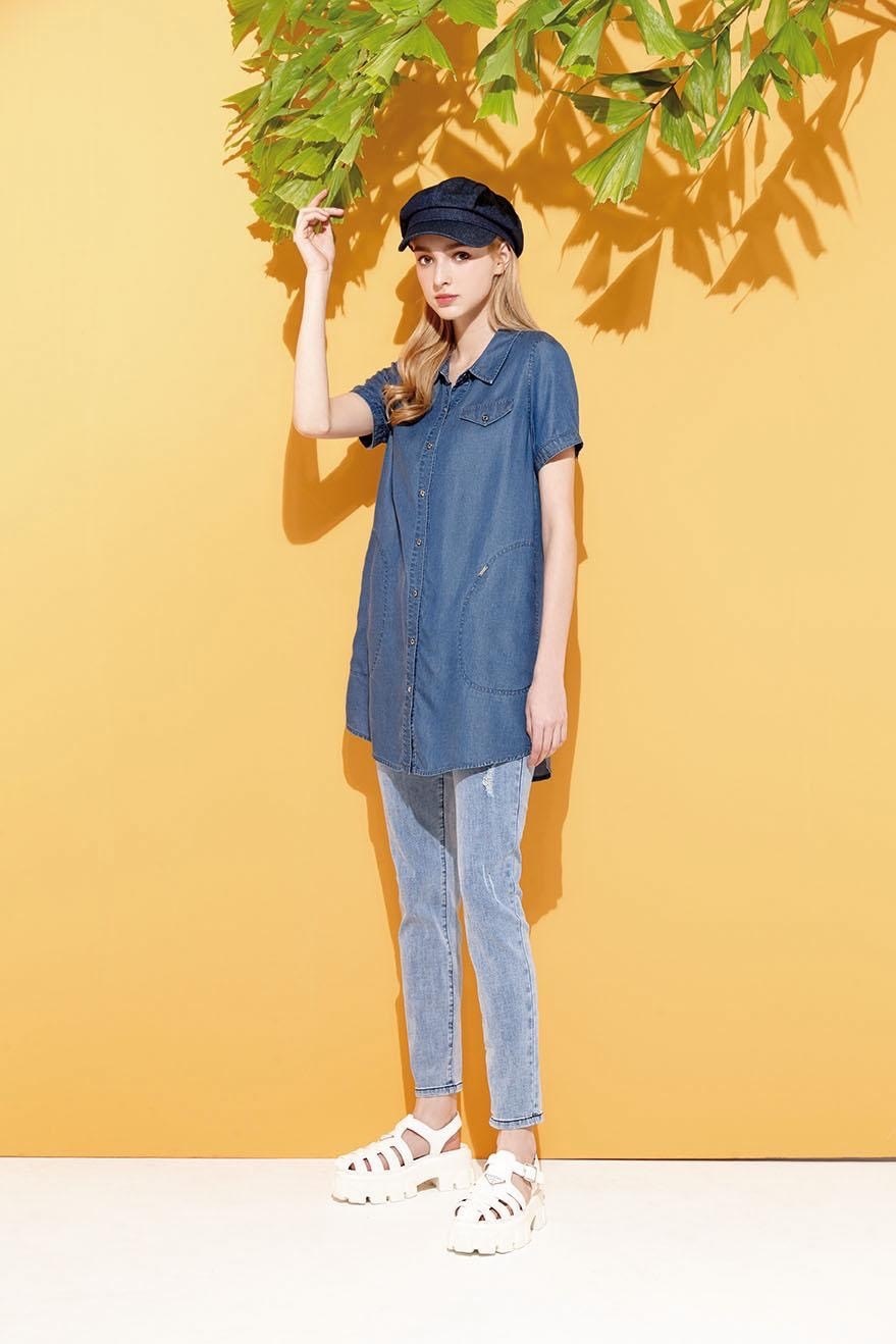 韓版輕薄極舒適天絲棉牛仔長版修身上衣U6691