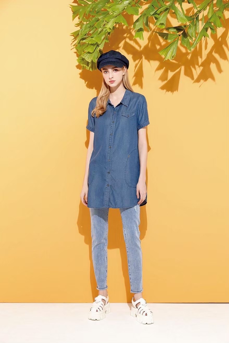 韓版輕薄極舒適天絲棉牛仔長版修身上衣U6691