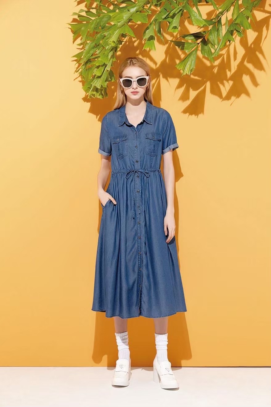 韓版甜美氣質輕薄極舒適天絲棉牛仔修身洋裝U6692