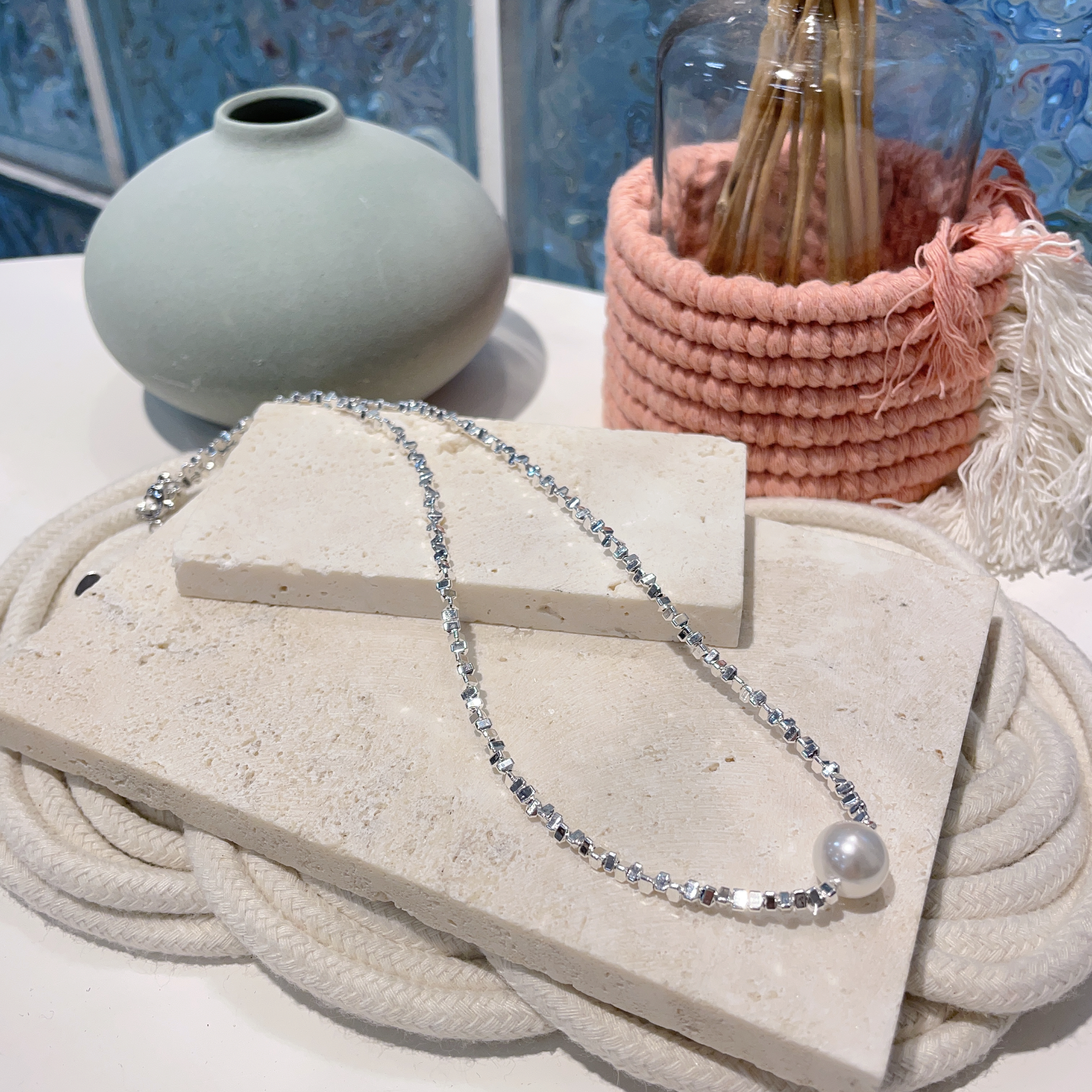 黑膽石小貝珠頸鏈 42-47cm