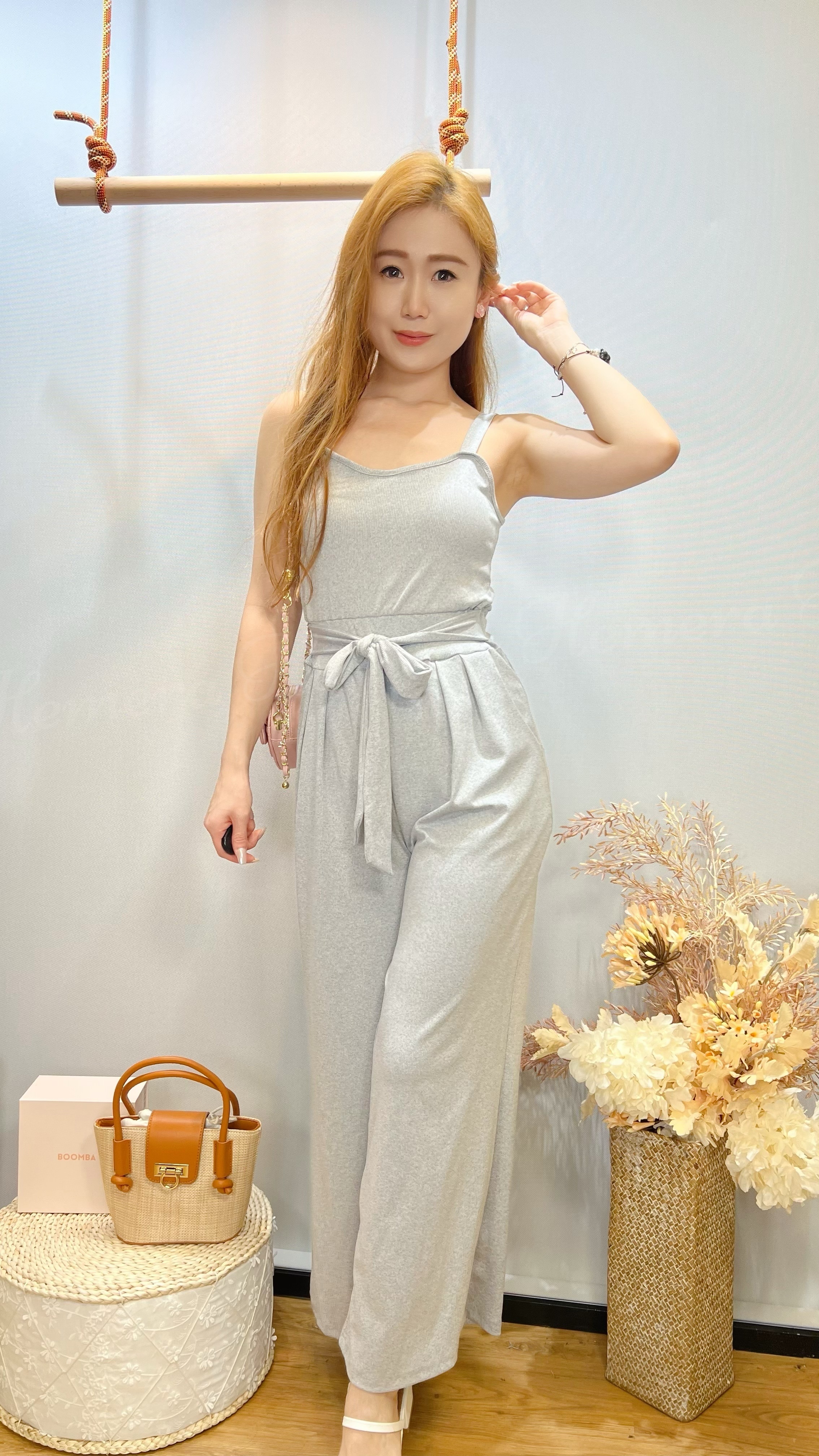 JS24S0627 VACATION棉質蝴蝶結吊帶連身褲