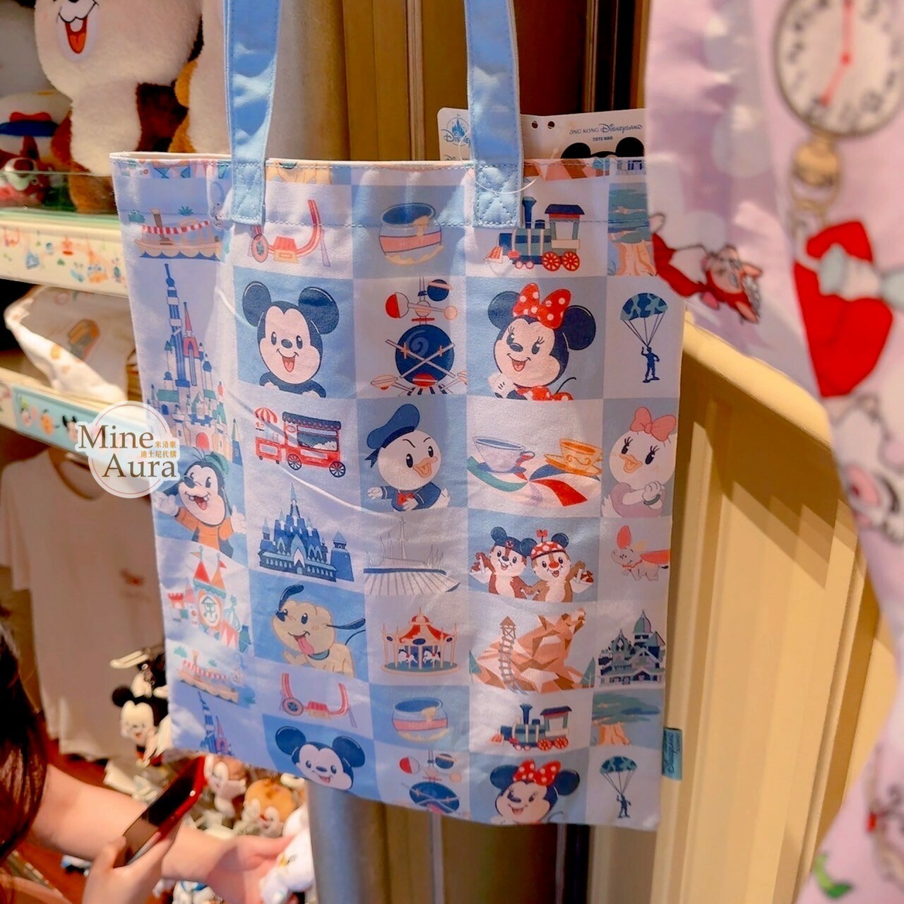 Happy Days 系列 米奇 Mickey 好友集合 格子圖案 手提 肩背 帆布袋 帆布包 -香港迪士尼樂園