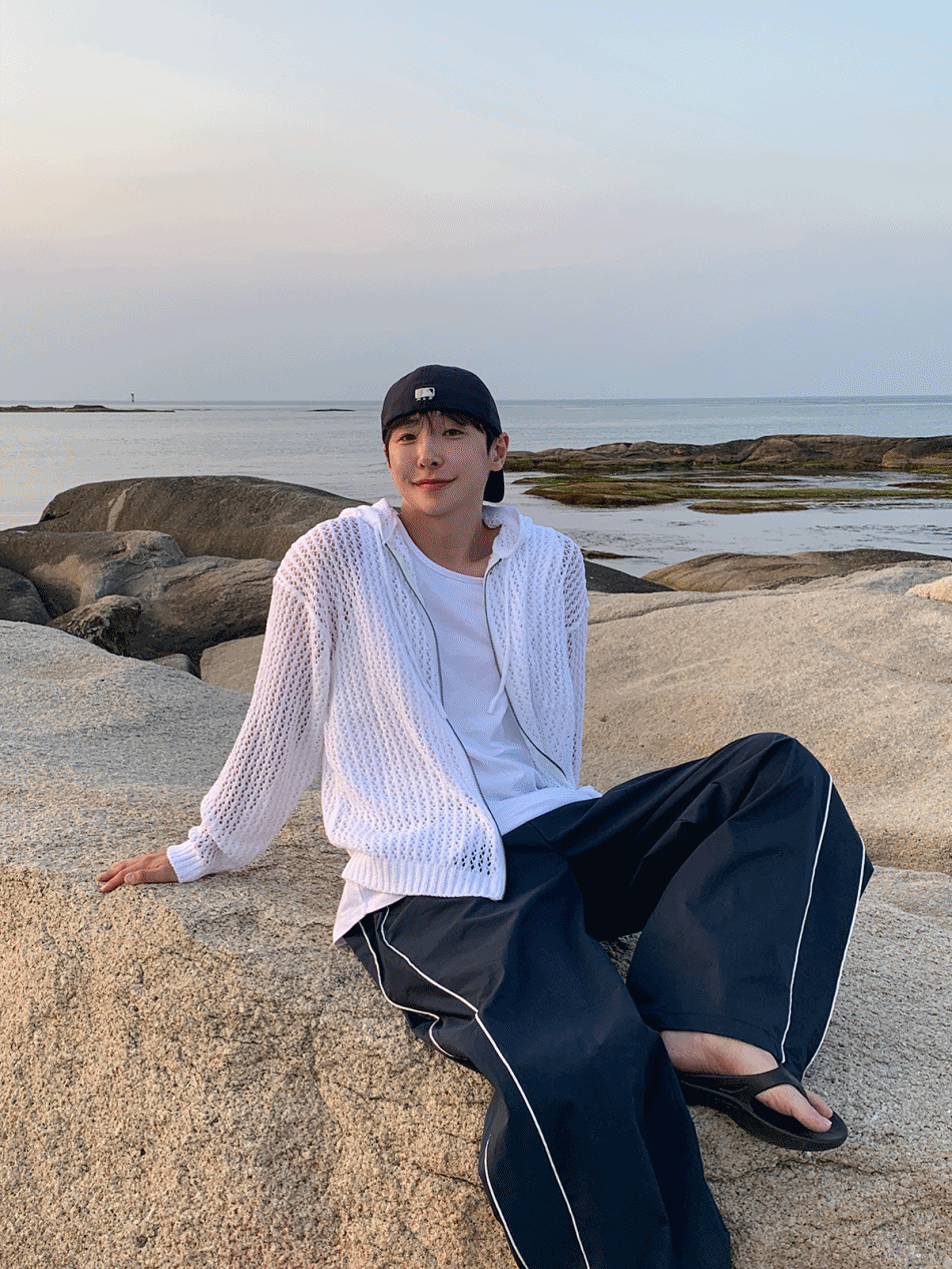 十字架透視針織連帽拉鍊外套