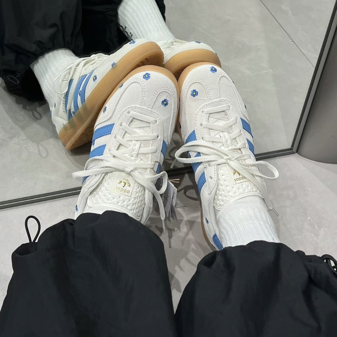 Adidas Originals Gazelle 焦糖底 麂皮 復古 刺繡 小花 藍白