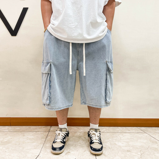 水洗牛仔工裝短褲