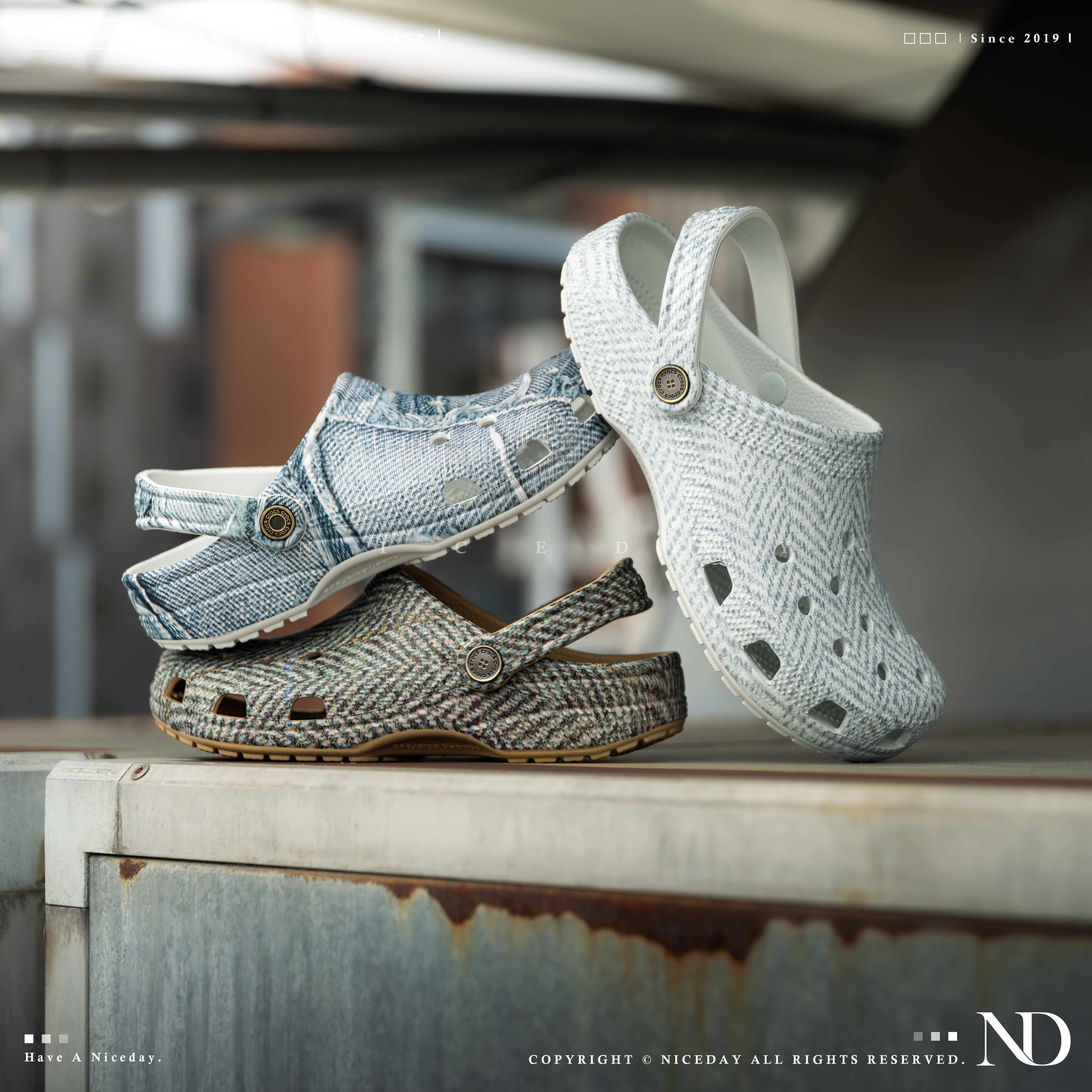 NICEDAY 現貨 Crocs Classic Crush 經典款 特殊色 丹寧 幾何 圖騰 深棕 三色