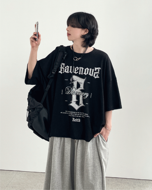 RAVE豎紋印染短袖T恤