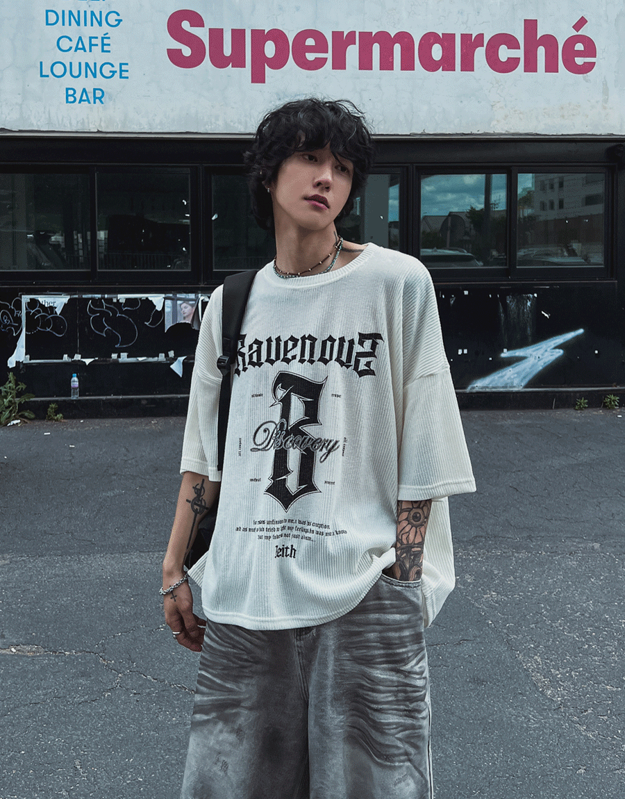 RAVE豎紋印染短袖T恤