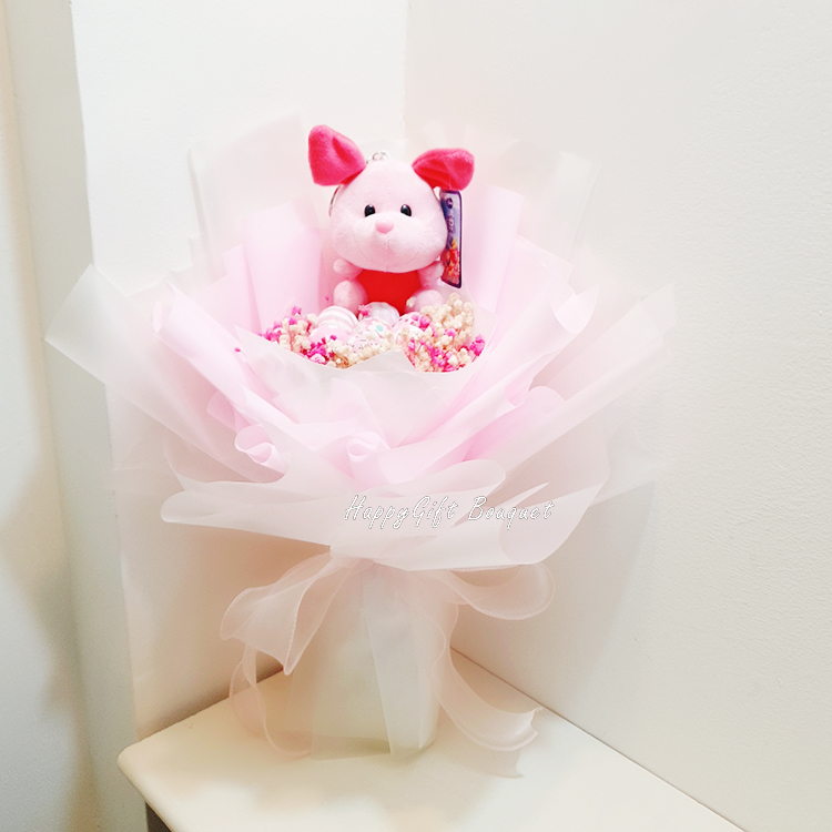 粉紅飛天豬手工布藝金莎棒棒糖花束,Handmade fabric Ferrero Rocher Lollipop Bouquet