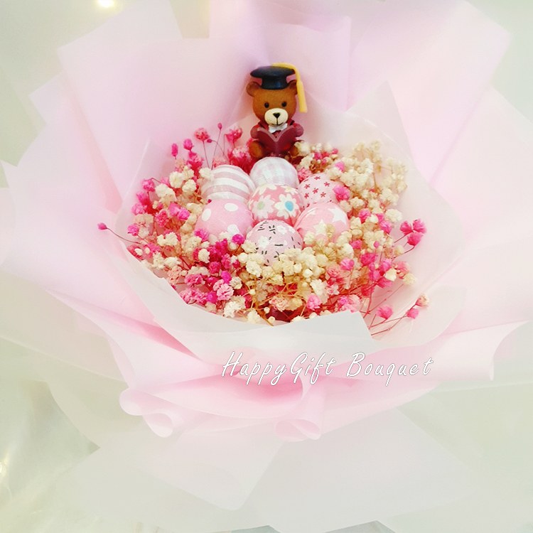 畢業小熊手工布藝金莎棒棒糖花束,Handmade fabric Ferrero Rocher Lollipop Bouquet